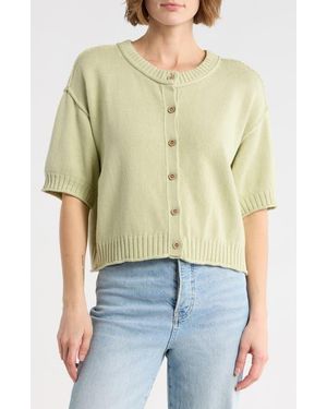 Blu Pepper Short Sleeve Button Front Cardigan - Green