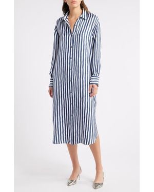 Theory Painter Stripe Long Sleeve Silk Maxi Dress - Blue
