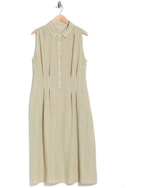 Max Studio Stripe Sleeveless Midi Shirtdress - Natural