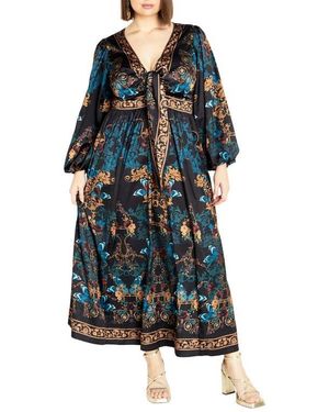 City Chic Ivanna Scarf Print Long Sleeve Maxi Dress - Multicolor