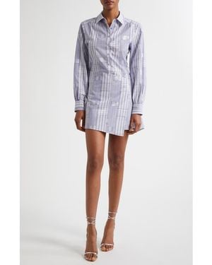 Ramy Brook Sariah Metallic Plaid Long Sleeve Cotton Blend Mini Shirtdress - Blue