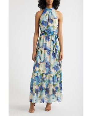 Julia Jordan Floral Chiffon Maxi Dress - Blue