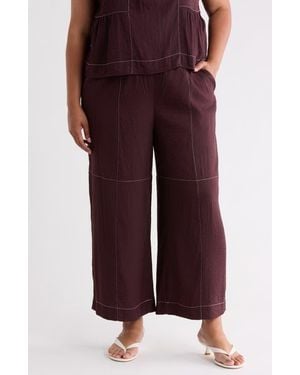 Adrianna Papell Crinkled Topstitched Pants - Purple
