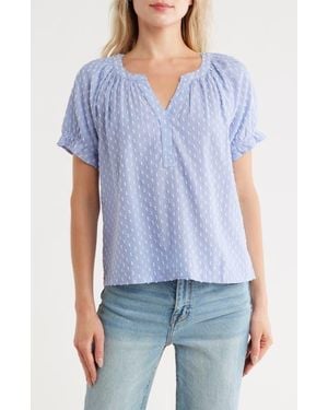 Lucky Brand Puff Short Sleeve Cotton Top - Blue