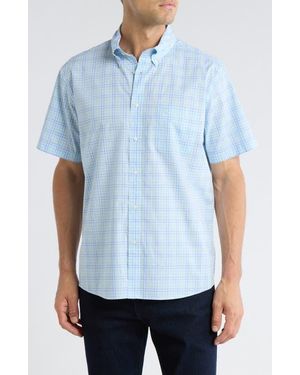 Brooks Brothers Regular Fit Plaid Short Sleeve Cotton Button-Down Shirt - Blue