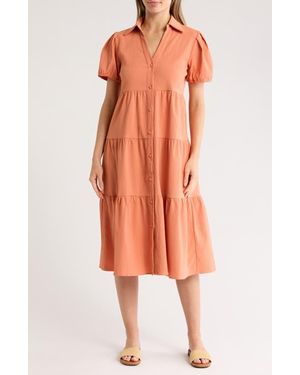 AREA STARS Bellina Cotton Tiered Shirtdress - Orange