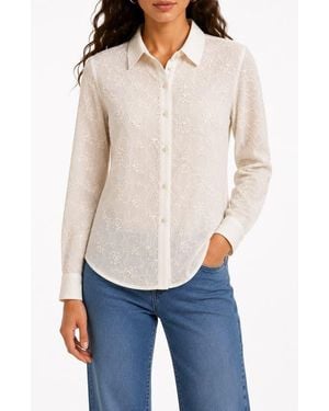 Nanette Lepore Sheer Flower Button-Up Shirt - White