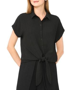 Halogen® Printed Button-Up Top - Black