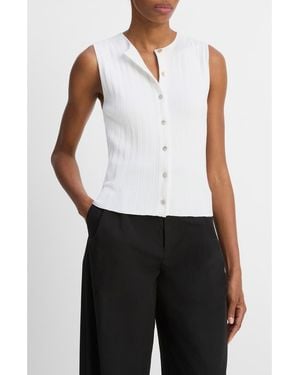 Vince Variegated Rib Sleeveless Cotton Sweater - White