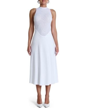 Naked Wardrobe Hourglass Sleeveless Sheer Bodice Midi Dress - White
