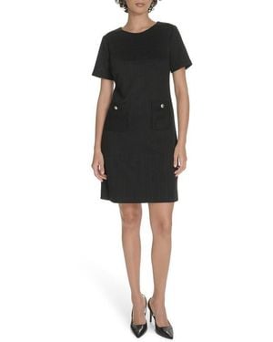 Tommy Hilfiger Windowpane Short Sleeve Shift Dress - Black