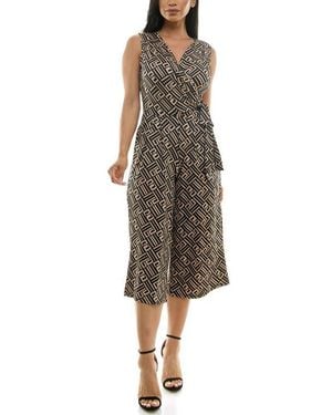 Nina Leonard Surplice Culotte Crop Jumpsuit - Multicolor
