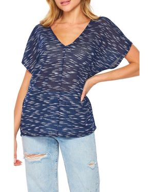 BLUEGREY Double V-Neck Slub Knit Top - Blue