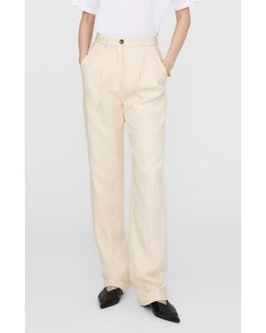Anine Bing Jay High Waist Pleated Wide Leg Linen Pants - White