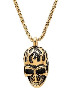 Steeltime 18K Plated Stainless Steel Skull Pendant Necklace - Metallic