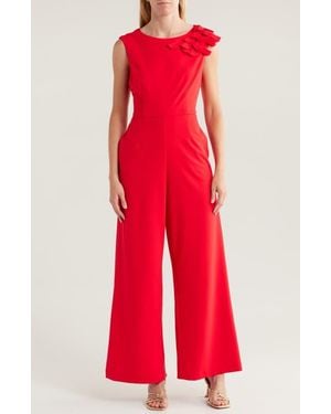 Julia Jordan Floral Appliqué Wide Leg Jumpsuit - Red