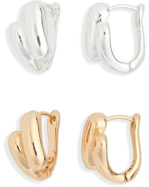 Leith 2-Pack Assorted Puffy Bar Huggie Earrings - White
