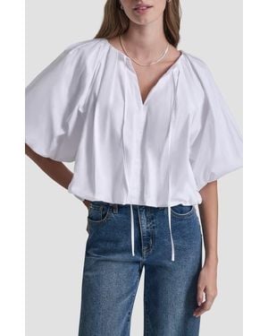 DKNY Cotton Half Sleeve Bubble Top - White