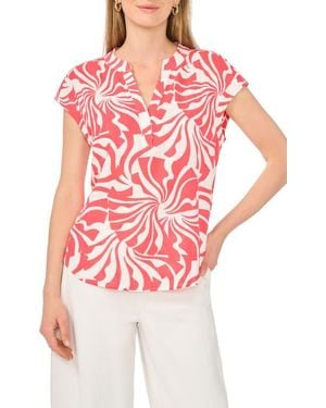 Vince Camuto Split Neck Cap Sleeve Top - Red