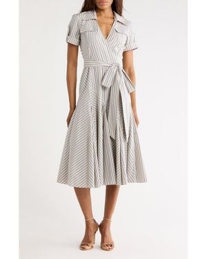 Diane von Furstenberg Oakley Stripe Short Sleeve Cotton Wrap Dress - Gray