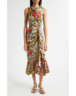 Cinq À Sept Canyon Bloom Elvira Ruffle Sleeveless Silk Midi Dress - Multicolor