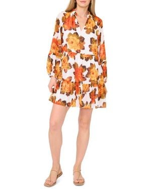 1.STATE Long Sleeve Babydoll Dress - Orange