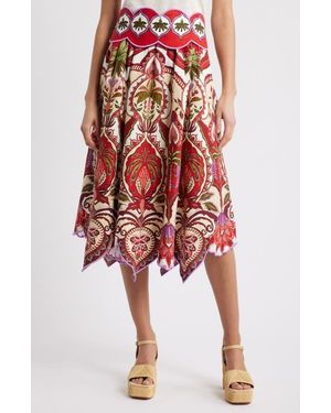 FARM Rio Odara Scallop Midi Skirt - Red