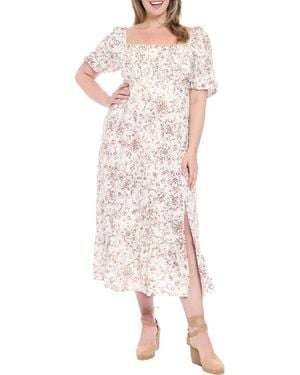 London Times Floral Puff Sleeve Maxi Dress - Pink
