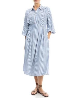 Max Studio Stripe Balloon Sleeve Shirtdress - Blue