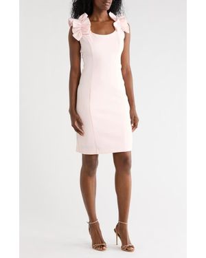 Julia Jordan Donna Ricco Ruffle Shoulder Sheath Dress - Pink