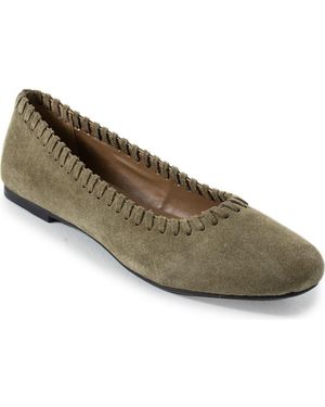 Jelavu Ella Whipstitch Suede Ballet Flat - Green