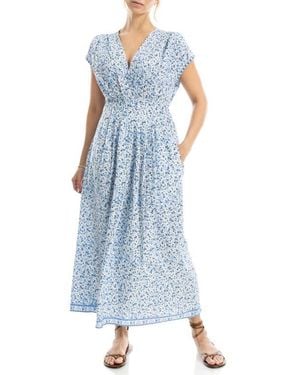 Max Studio Cap Sleeve Tucked Waist Maxi Dress - Blue