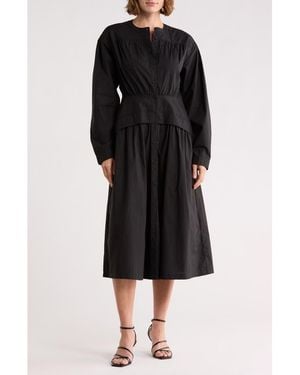 AREA STARS Long Sleeve Button Front Cotton Dress - Black