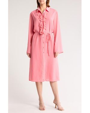 AREA STARS Yasmine Ruffle Long Sleeve Shirtdress - Pink