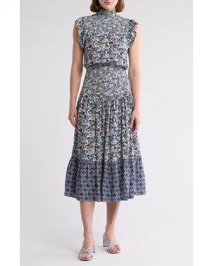 AREA STARS Vine Flutter Sleeve Smocked Midi Dress - Multicolor
