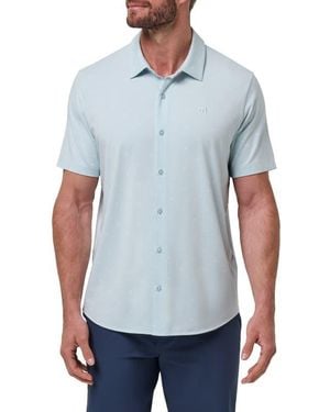 Travis Mathew Shore Of It Geo Print Short Sleeve Button-Up Knit Shirt - Blue