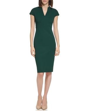 Calvin Klein Cap Sleeve Split V-Neck Sheath Dress - Green