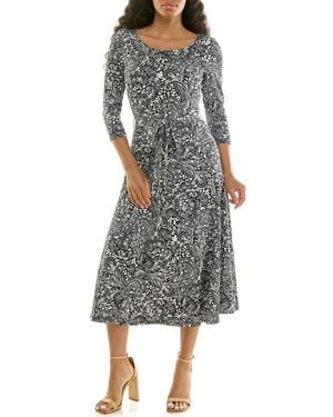 Nina Leonard Crewneck Three-Quarter Sleeve Midi Dress - Black