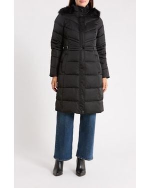 Ted Baker Samira Long Quilted Coat With Removable Faux Fur Trim - Black