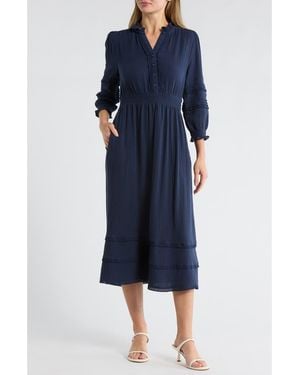 Ellen Tracy Button Front Gauze Dress - Blue