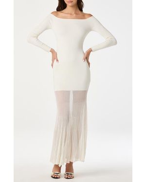 Astr Long Sleeve Off The Shoulder Mixed Media Dress - Natural