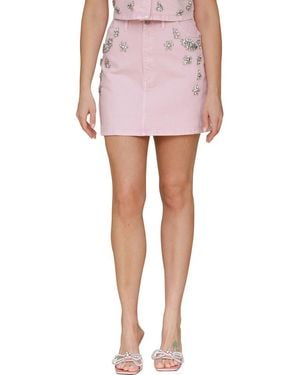 Avec Les Filles Crystal Floral Detail Stretch Cotton Miniskirt - Pink