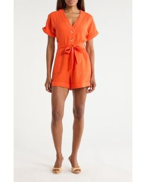 FRNCH Lika Tie Waist Cotton Romper - Orange