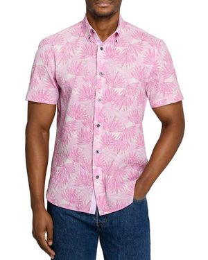 Con.struct Palm Print Short Sleeve Seersucker Button-Up Shirt - Pink