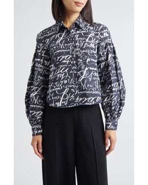 Cinq À Sept Marceline Love Journal Print Long Sleeve Button-Up Shirt - Blue