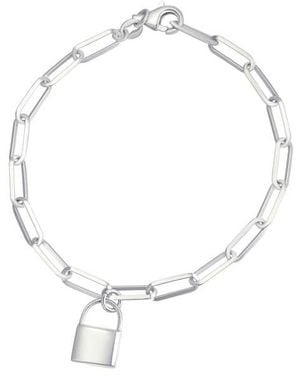 CANDELA JEWELRY Lock Cham Paperclip Chain Bracelet - White