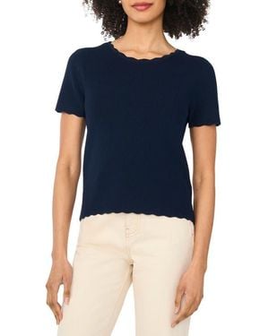 Cece Scallop Rib Short Sleeve Knit Top - Blue
