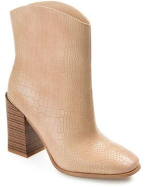 Journee Collection Brekkin Croc Embossed Western Bootie - Natural