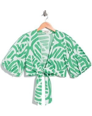 Diane von Furstenberg Luciana Puff Sleeve Crop Top - Green
