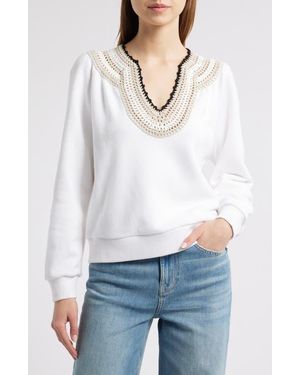 Rails Sava Crochet Stitch Cotton Sweatshirt - White